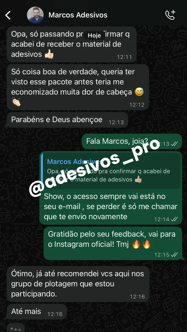 Depoimento do cliente Marcos no WhatsApp